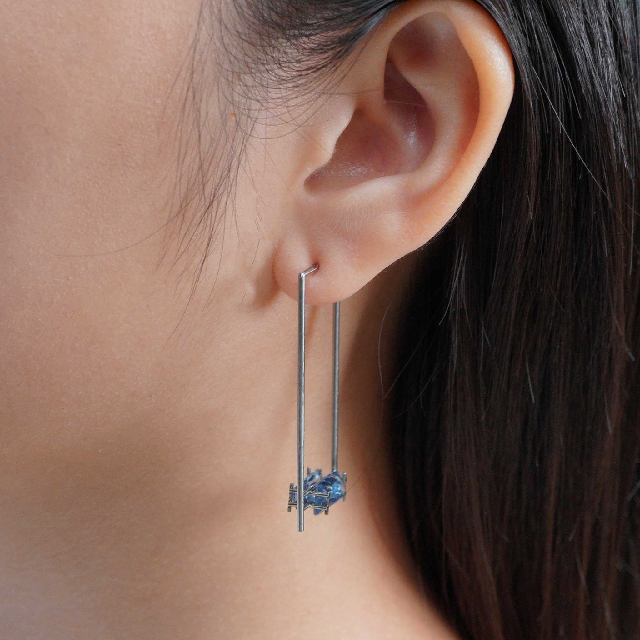 Long Profile Earrings in Stainless Steel and Quartz